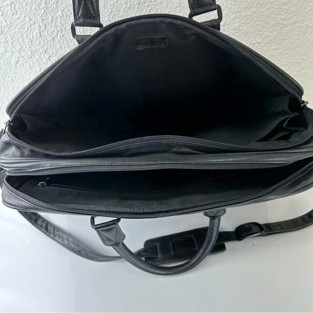 SATCHI genuine black leather messenger bag unisex academia